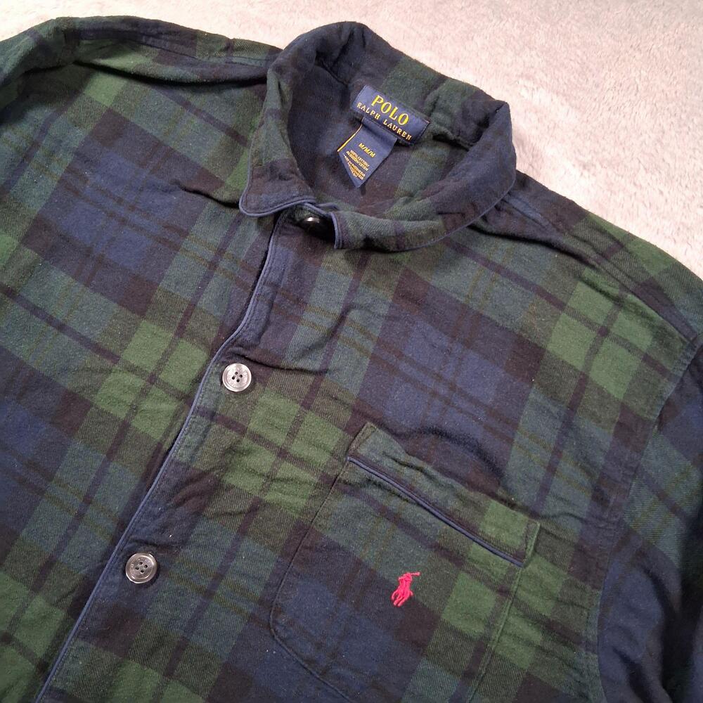 Polo Ralph Lauren Shirt Mens Medium Green Black Watch Scottish Tartan Plaid